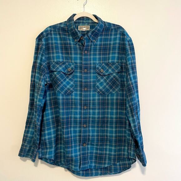 Duluth Men's Size L Blue Plaid Flannel Shirt Long Sleeves Button Up - Picture 1 of 5